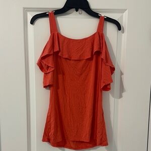 White House Black Market Orange Ruffle Blouse